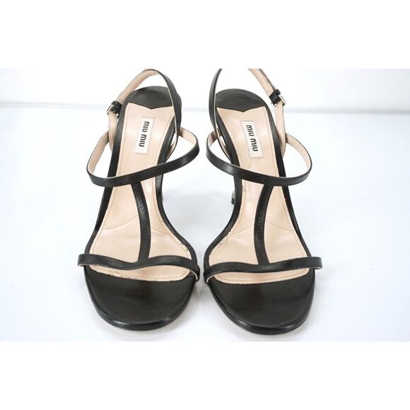 Miu Miu Black Leather Screw Bolt Heel T Strappy Sandal - Picture 10 of 10